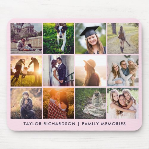 Twelve Photo Collage  Trendy Blush Pink Mouse Pad