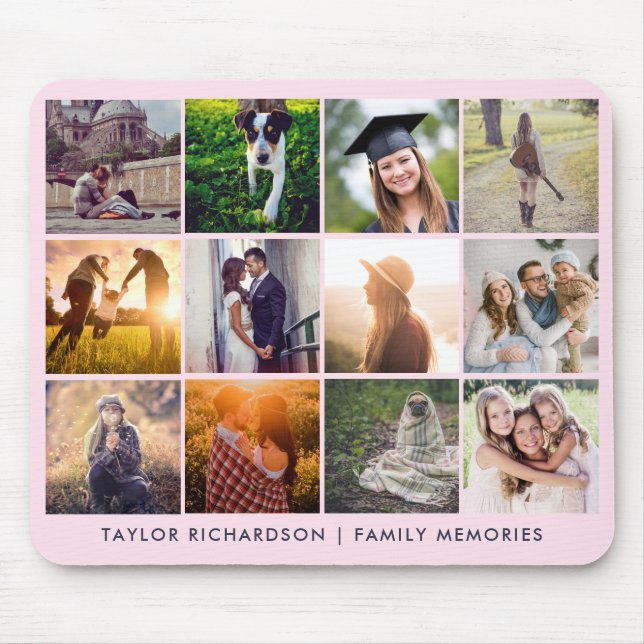 Twelve Photo Collage | Trendy Blush Pink Mouse Pad (Front)