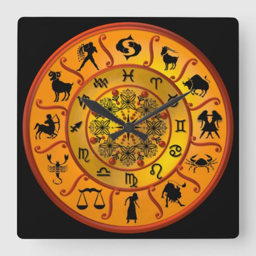  Twelve Signs Of The Zodiac  Square Wall Clock