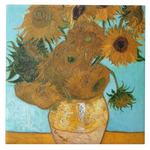 Twelve Sunflowers in a Vase Still_Life Painting Ceramic Tile