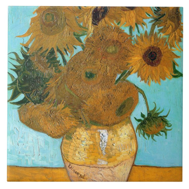 Twelve Sunflowers in a Vase (Still-Life Painting) Ceramic Tile (Front)
