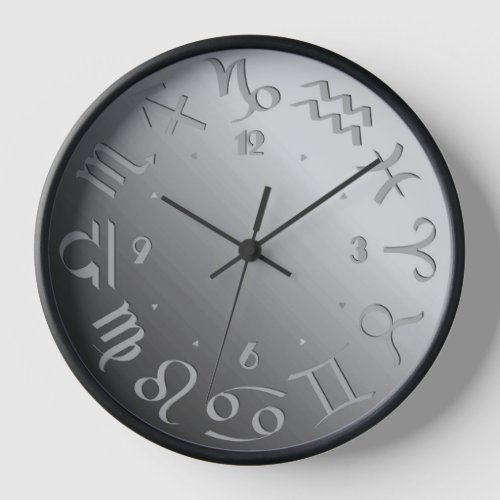 Twelve Zodiac Symbols in Silver Gray  Clock