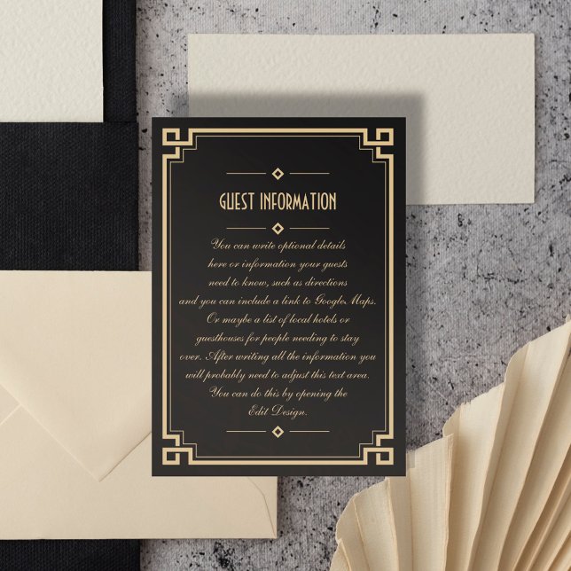 Twenties Art Deco Dark Frame Wedding Insert Card (Creator Uploaded)