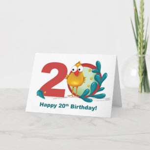 Twentieth 20 Birthday with Funny Bird and Branch Card