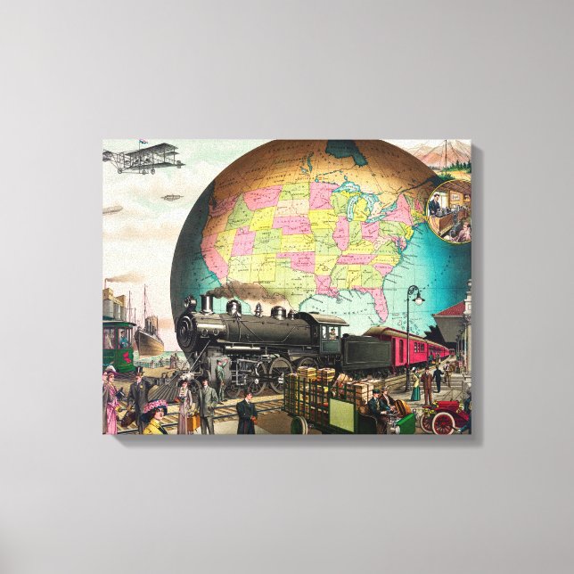 Twentieth Century Transportation, Vintage 1910 Canvas Print (Front)