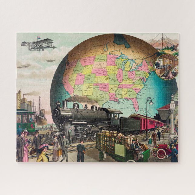 Twentieth Century Transportation, Vintage 1910 Jigsaw Puzzle (Horizontal)