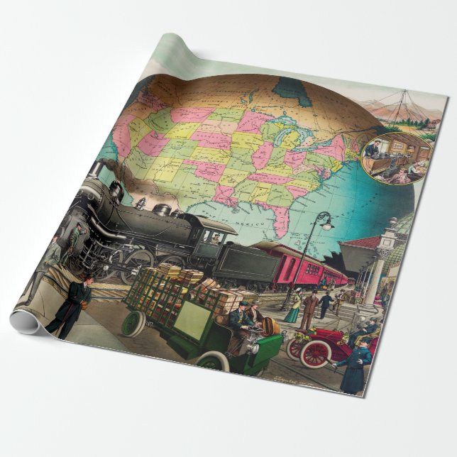 Twentieth Century Transportation, Vintage 1910 Wrapping Paper (Unrolled)
