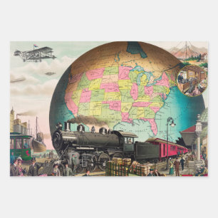 Twentieth Century Transportation, Vintage 1910 Wrapping Paper Sheets