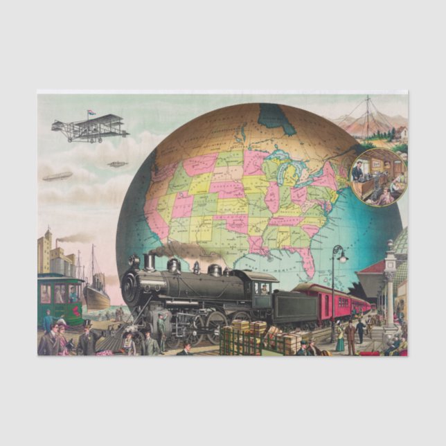 Twentieth Century Transportation Vintage Decoupage Tissue Paper (Front)