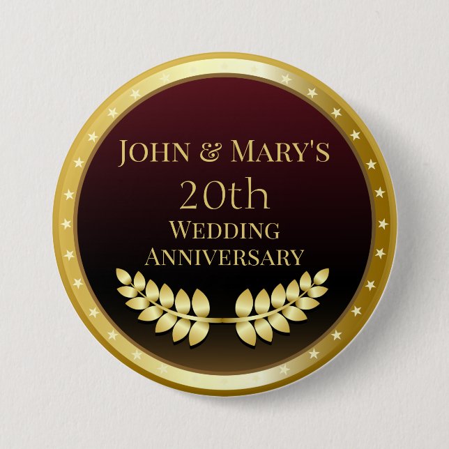 Twentieth Wedding Anniversary Gold Medal Button (Front)