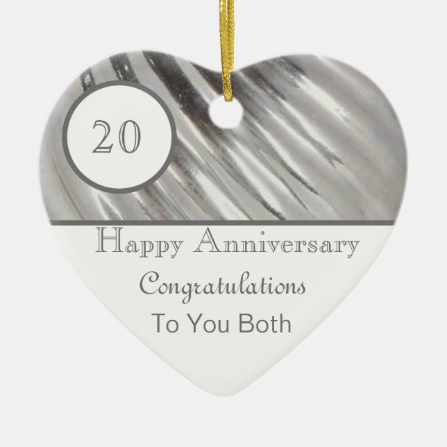 Twentieth Wedding Anniversary Platinum  Heart Ceramic Ornament (Front)
