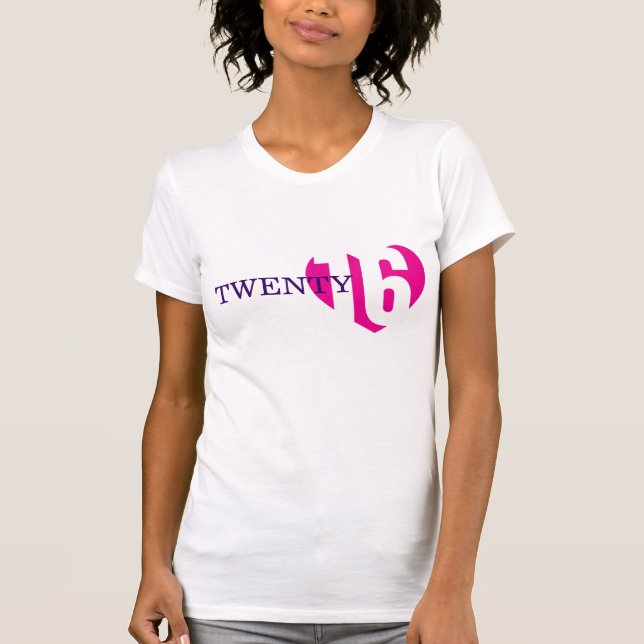 Twenty 16 love pink heart 2016 ladies t-shirt (Front)
