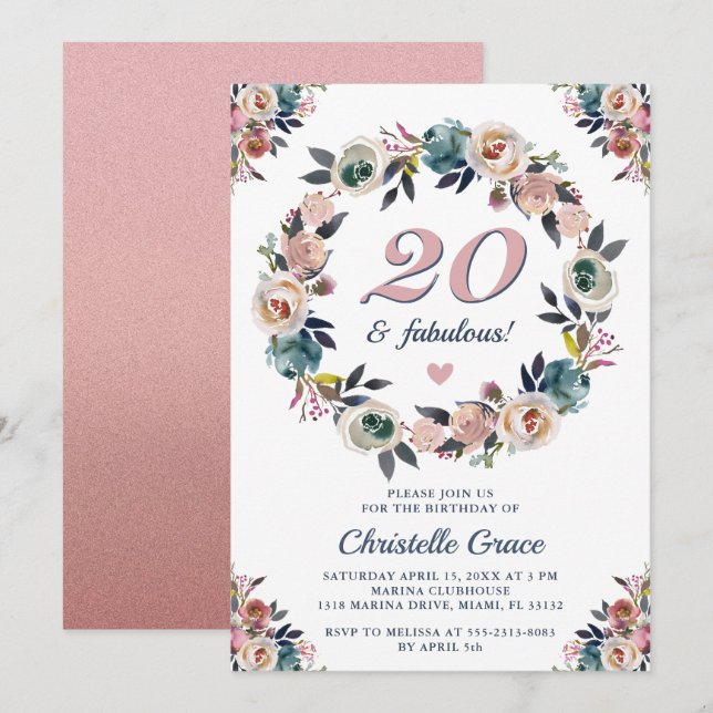 Twenty and Fabulous 20th Birthday Party Invitation (Front/Back)