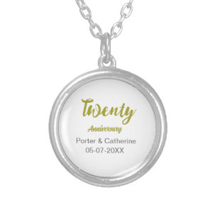 twenty anniversary name date yellow gray wedding p silver plated necklace