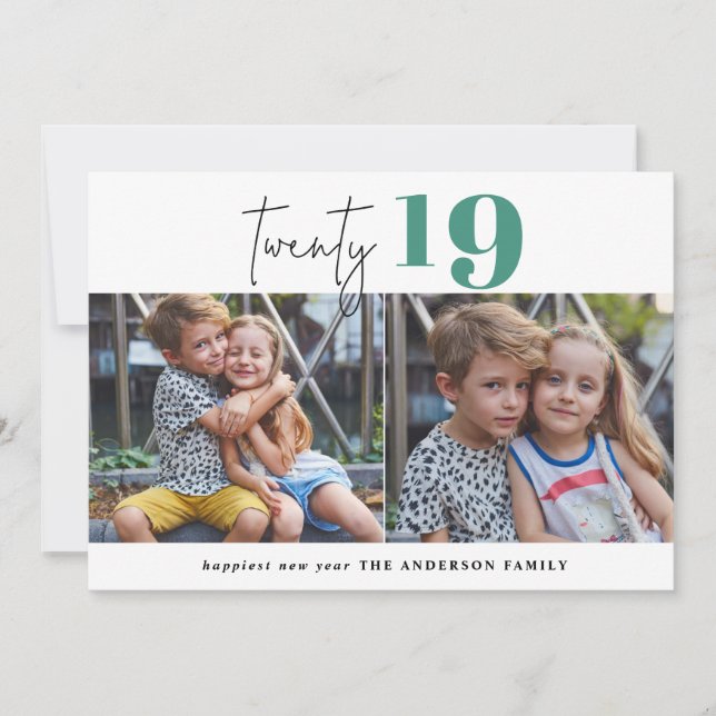 TWENTY bold graphic multi photo new year Holiday Card (Front)
