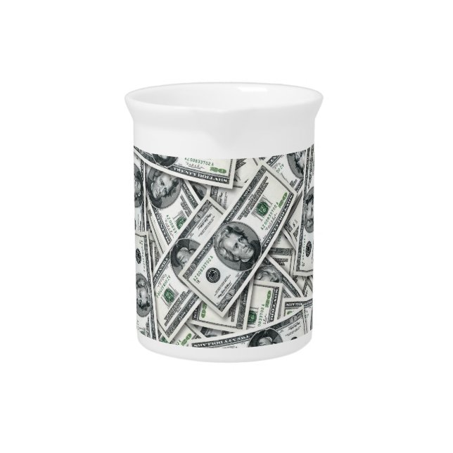 Twenty Dollar Bill Money Pattern Beverage Pitcher (Front)