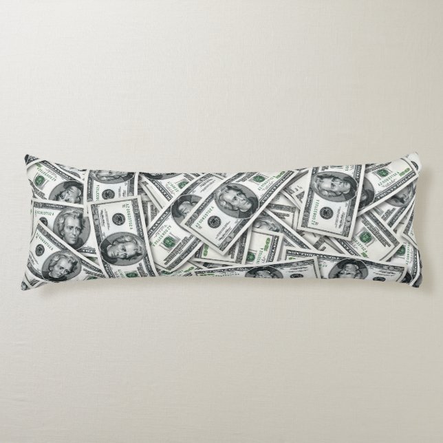 Twenty Dollar Bill Money Pattern Body Pillow (Front)