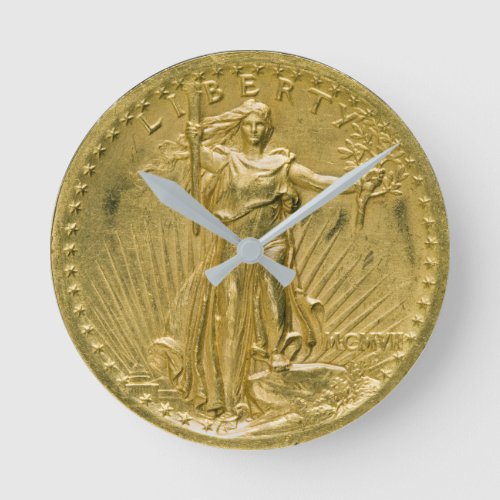 Twenty Dollar Gold Piece Liberty Sculpture 1907 Round Clock