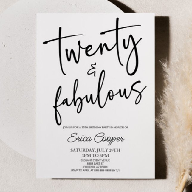 Twenty & Fabulous Minimal 20th Birthday Party Invitation (Creator Uploaded)