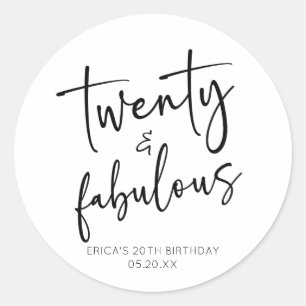 Twenty & Fabulous Minimalist 20th Birthday Party Classic Round Sticker