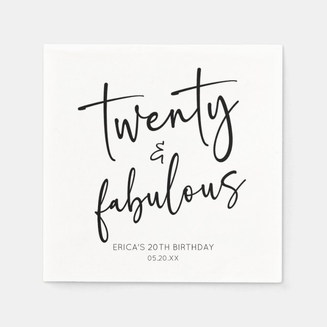 Twenty & Fabulous Minimalist 20th Birthday Party Napkins (Front)