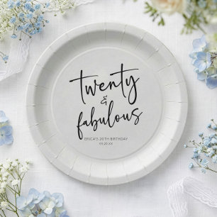 Twenty & Fabulous Minimalist 20th Birthday Party Paper Plates