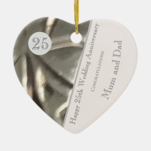 Twenty Fifth Wedding Anniversary, Silver, Keepsake Ceramic Ornament
