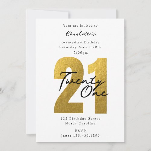 Twenty First 21st Birthday Luxury Gold Modern Invitation