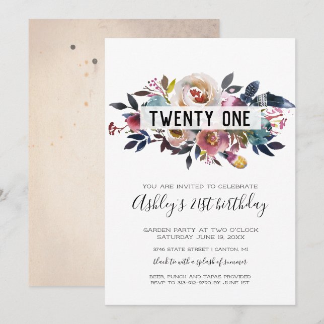 Twenty First Birthday Garden Party Invitation (Front/Back)