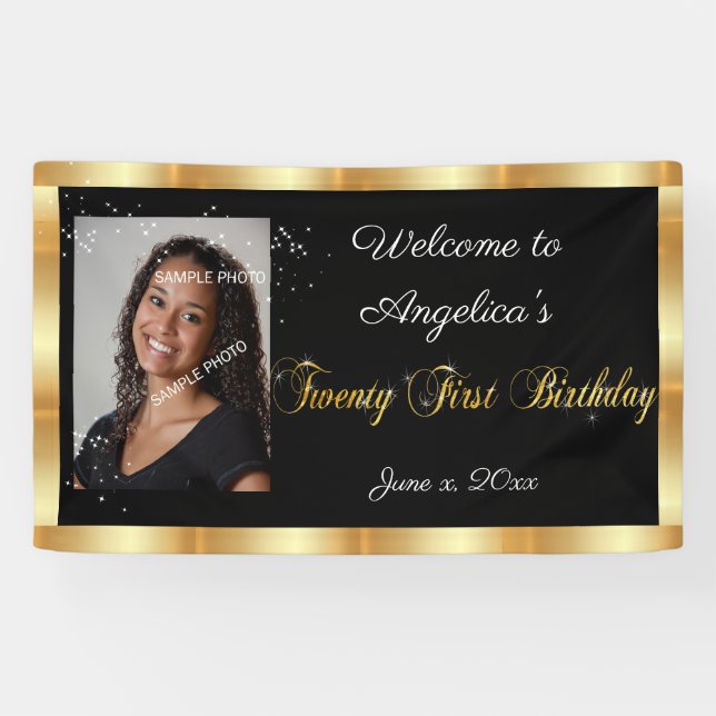 Twenty First Birthday, Gold Glitter, Sparkle Banner (Horizontal)