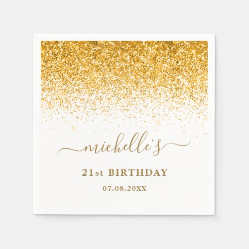 Twenty First Birthday Gold Glitter Sparkle Name Napkins