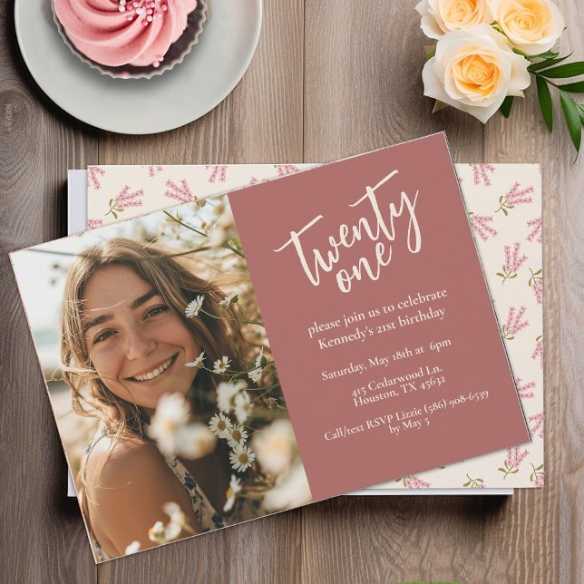 Twenty First Birthday Party 21 Pink Floral Pretty Invitation (Creator Uploaded)