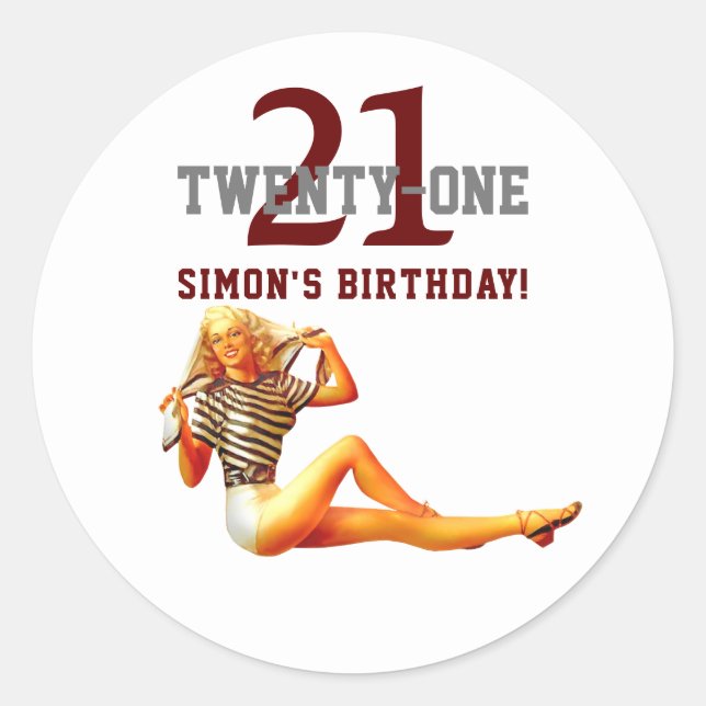 Twenty First Birthday Pretty Blonde 21 Name Classic Round Sticker (Front)
