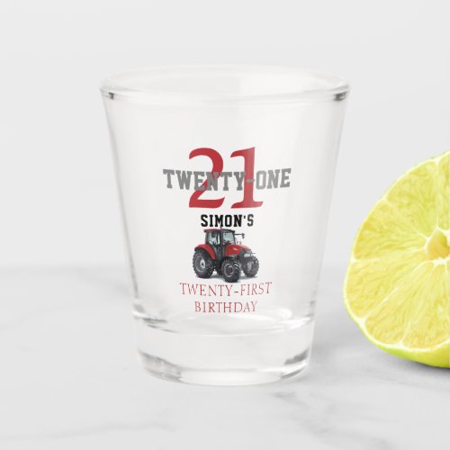 Twenty First Birthday Red Tractor Equipment Farm Shot Glass