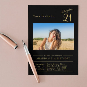 Twenty-first Gold 21st Birthday Party Photo Invitation