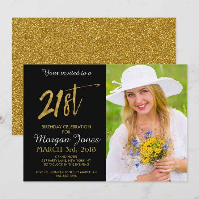 Twenty First Gold Foil Birthday Invitation (Front/Back)