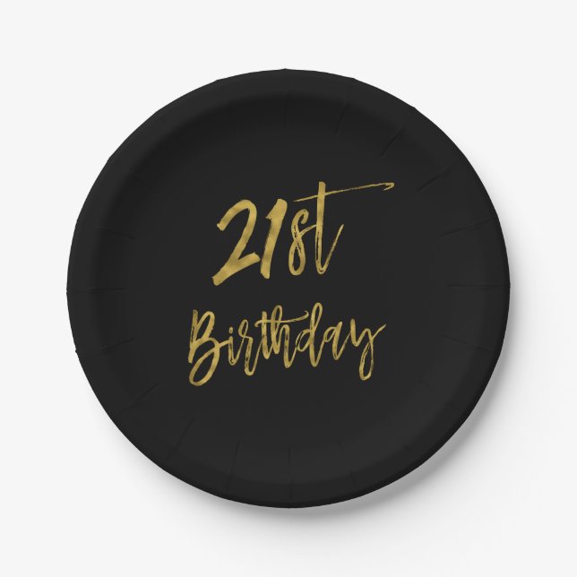 Twenty First Gold Foil Birthday Paper Plates (Front)