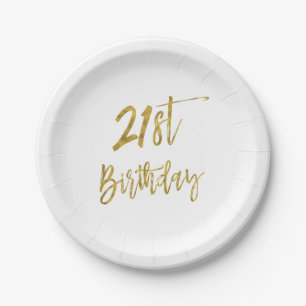 Twenty First Gold Foil Birthday Paper Plates