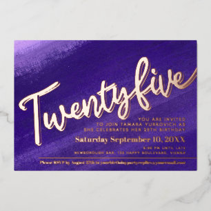 Twenty five 25th Birthday party purple rose gold Foil Invitation