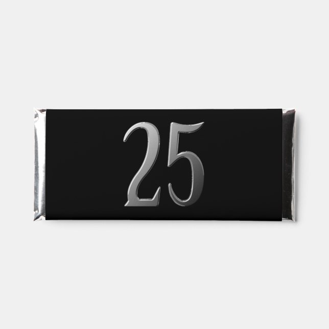 Twenty Five Silver Embossed on Black  Hershey Bar Favors (Front)