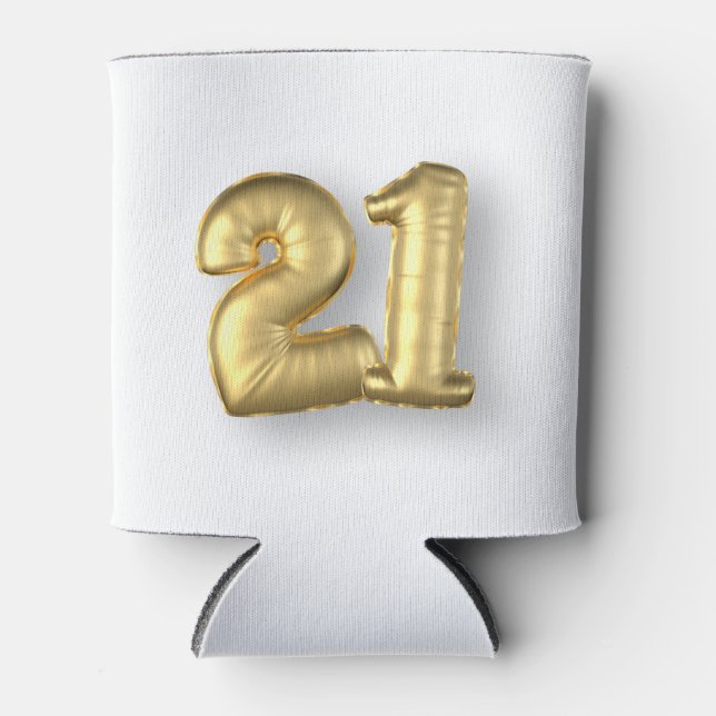 Twenty One 21 Birthday Gold Balloons Can Cooler (Front)