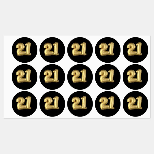 Twenty One 21 Gold Balloons Labels (Sheet)