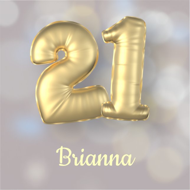 Twenty One 21 Gold Balloons with Name  Sticker (Front)