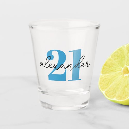 Twenty One 21st birthday age modern script  Shot Glass