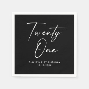 Twenty One 21st Birthday Elegant Black Modern Napkins
