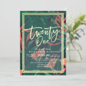 Twenty One 21st Birthday Party Tropical Flowers Invitation (Standing Front)