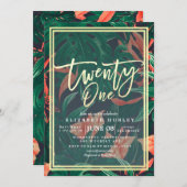 Twenty One 21st Birthday Party Tropical Flowers Invitation (Front/Back)