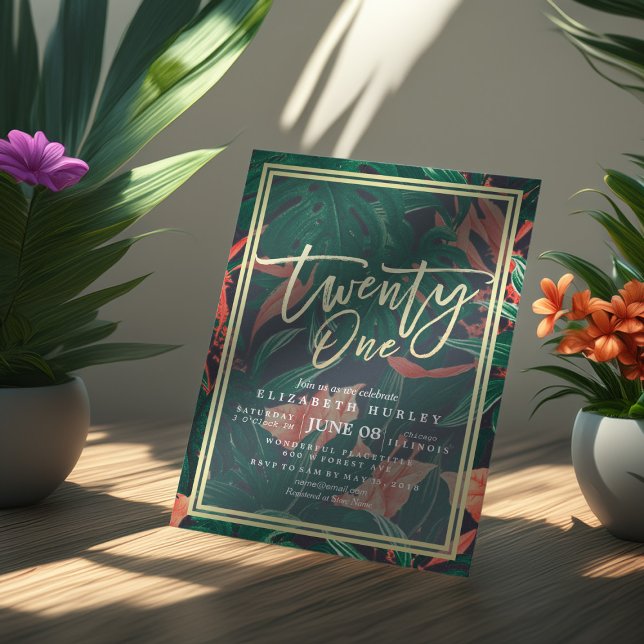 Twenty One 21st Birthday Party Tropical Flowers Invitation (Creator Uploaded)