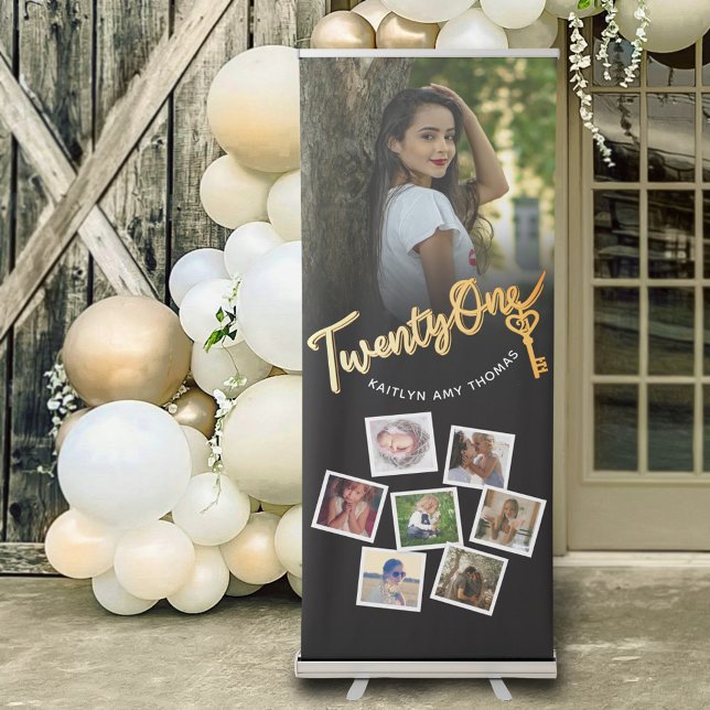 Twenty one 21st Birthday photo black gold key Retractable Banner (Creator Uploaded)