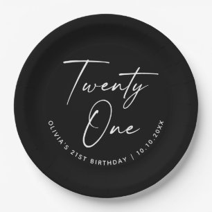 Twenty One Birthday Black Minimalist 21st Party Paper Plates